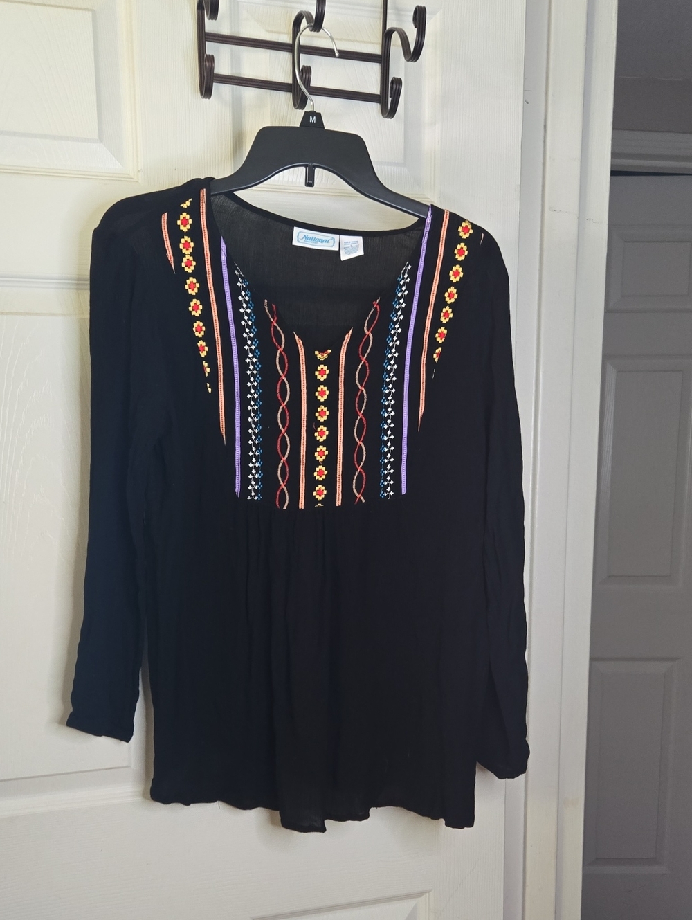 Black Long-Sleeve Embroidered Tunic